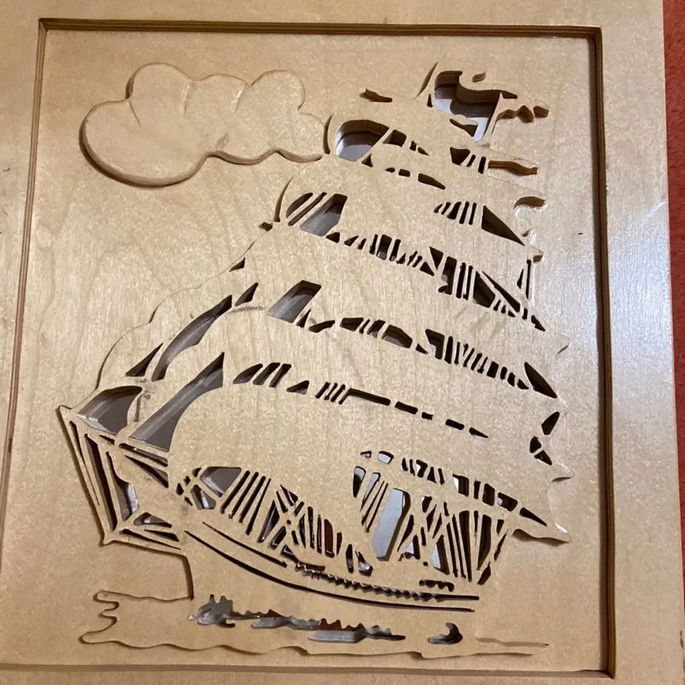 Handmade Wood And Mirror Well Decor Boat Ship 🛳 31.5”x13.5”Size